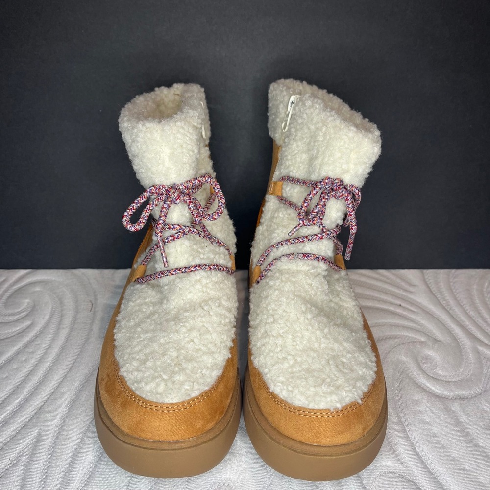 Cat &‎ Jack Arya Kids Cognac Faux Shearling Winter Boots Size 5 NEW